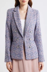 Tahari ASL Metallic Faux Double Breasted Tweed Jacket