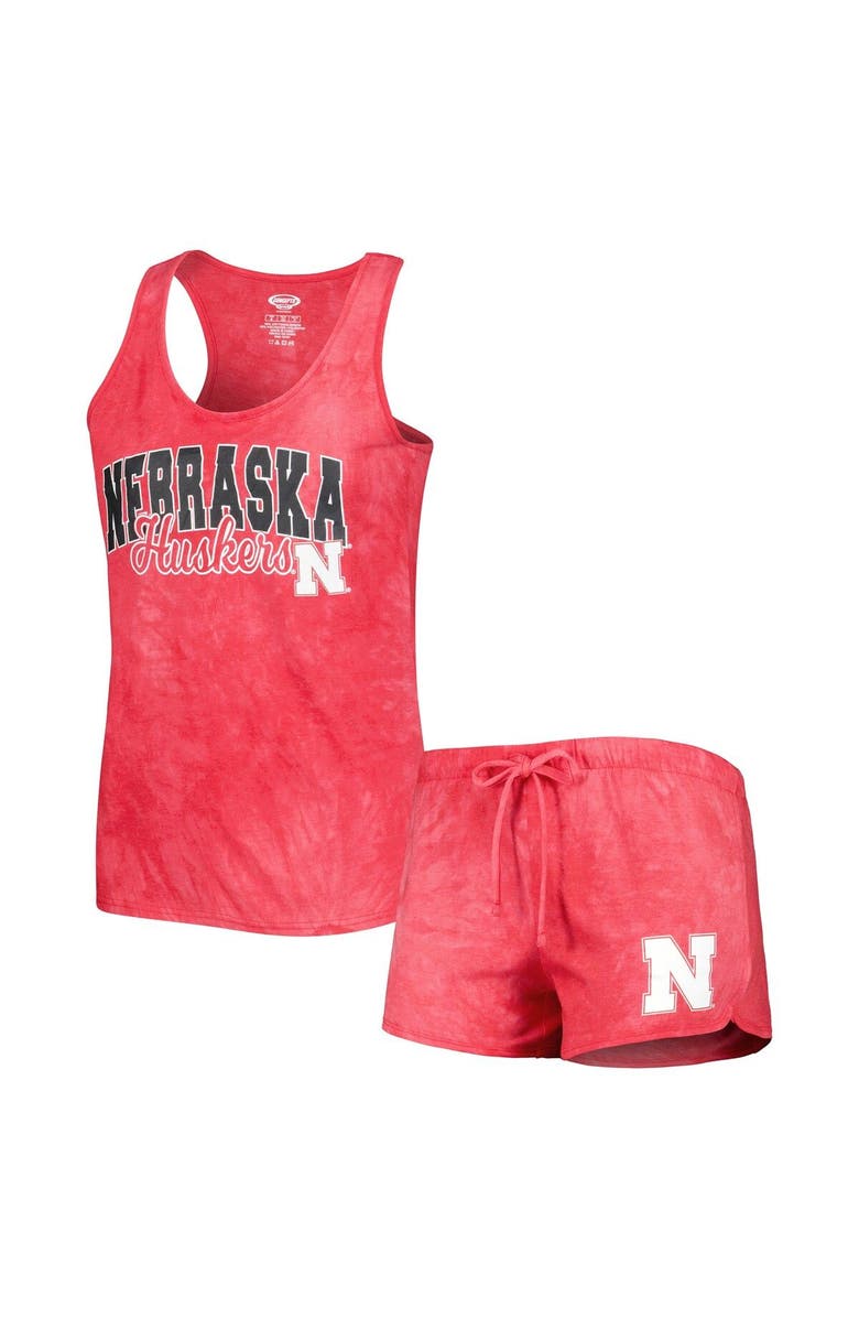 CONCEPTS SPORT Women's Concepts Sport Scarlet Nebraska Huskers Billboard Tie-Dye Tank and Shorts Sleep Set, Main, color, 