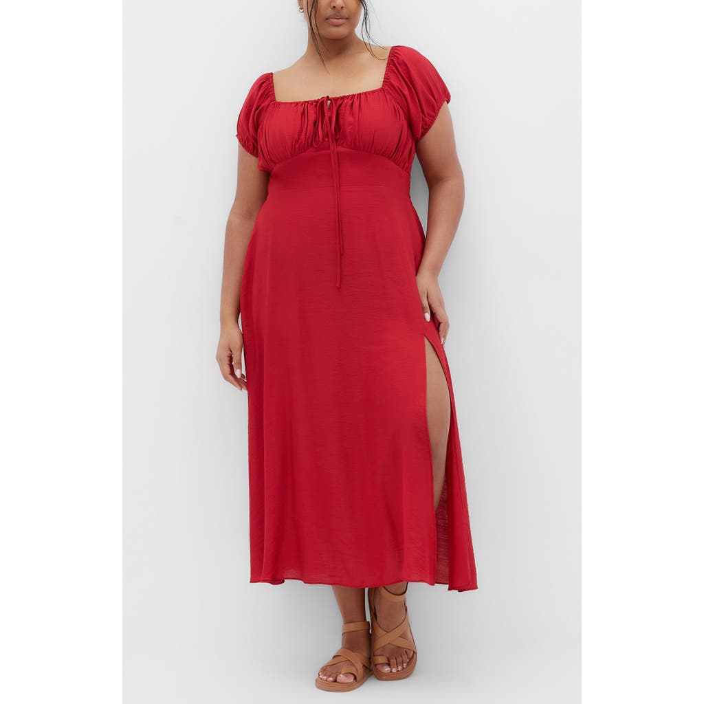City Chic Abbigail Puff Sleeve Maxi Dress In Red