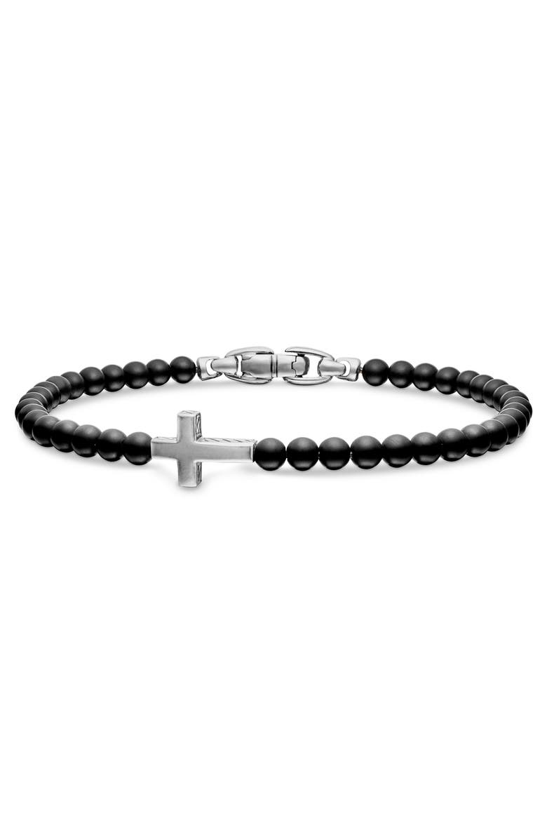 David Yurman Men's Spiritual Beads Cross Beaded Bracelet, Main, color, Silver
