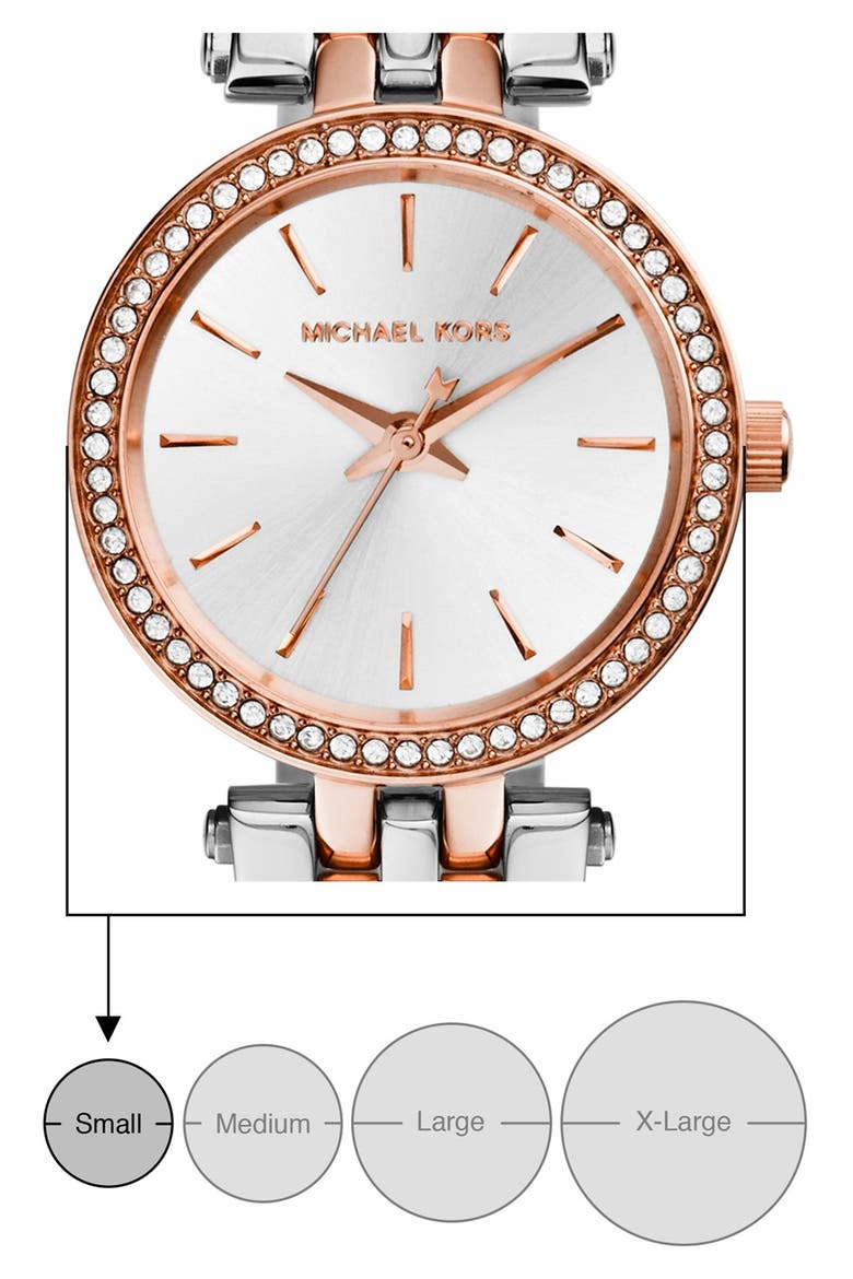 Michael Kors 'Petite Darci' Crystal Bezel Bracelet Watch, 26mm, Alternate, color, 2T SILVER/ROSE