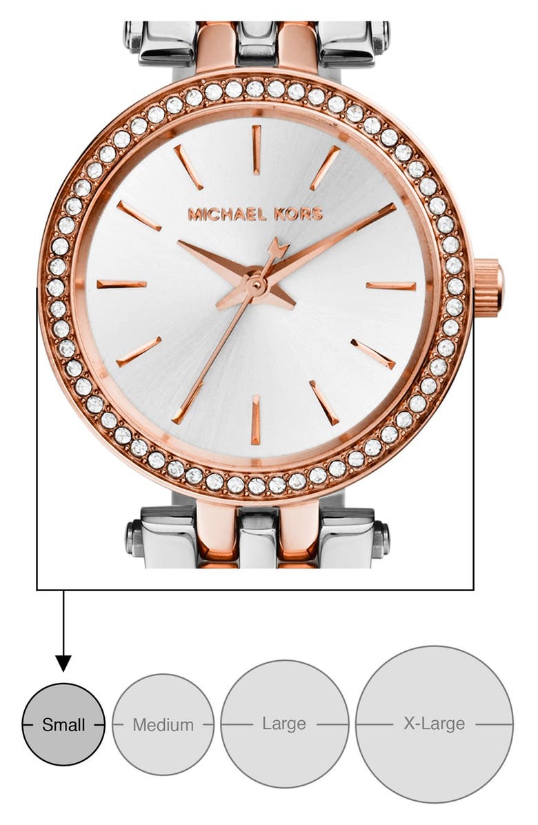 MICHAEL Michael Kors Michael Kors 'Petite Darci' Crystal Bezel Bracelet Watch, 26mm, Alternate, color, 2T Silver/Rose