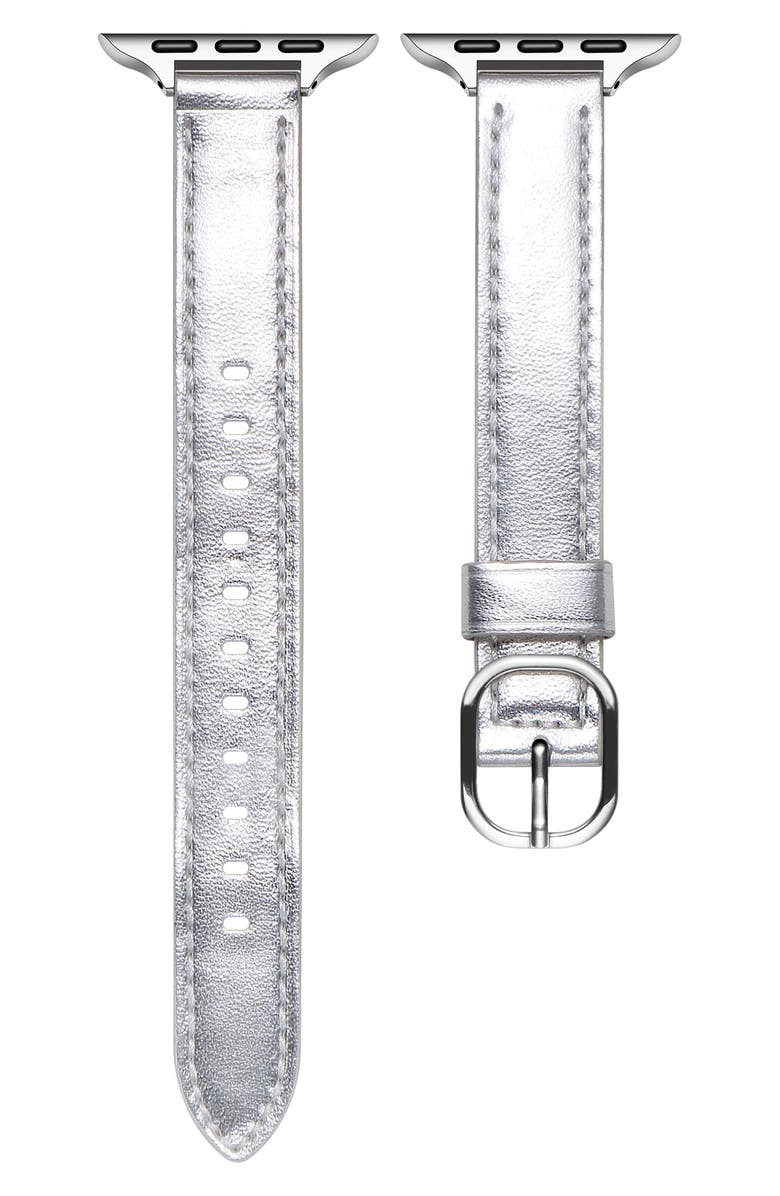 The Posh Tech Carmen Skinny Metallic Leather Apple Watch<sup>®</sup> Watchband, Main, color, Silver