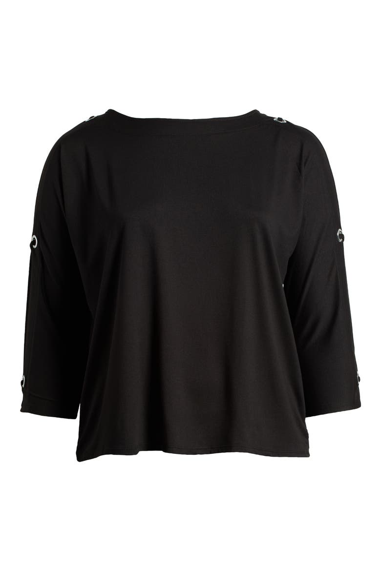 Grommet Cold Shoulder Jersey Top, Alternate, color, BLACK