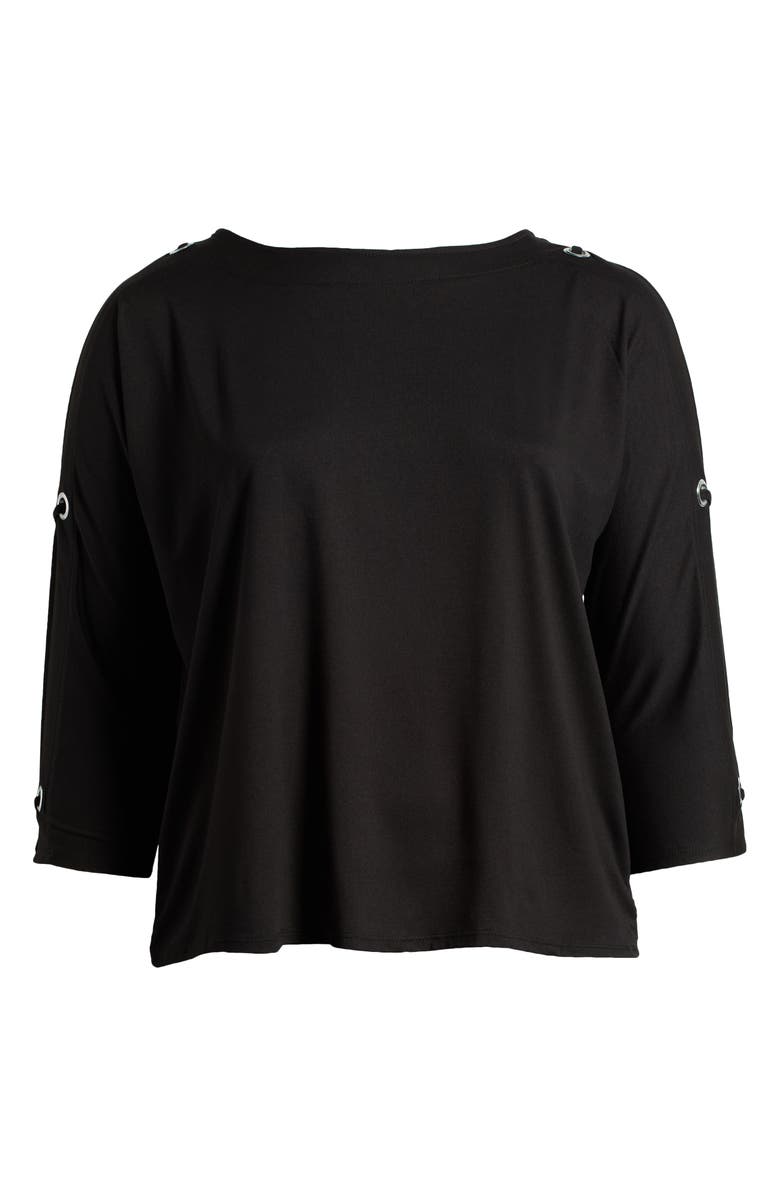 24seven Comfort Apparel Grommet Cold Shoulder Jersey Top, Alternate, color, Black