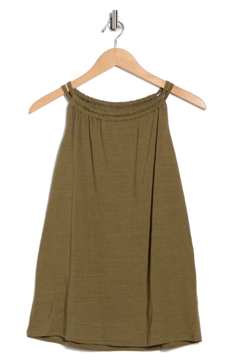 Bobeau Shirred Neck Halter Top, Alternate, color, Olive Green