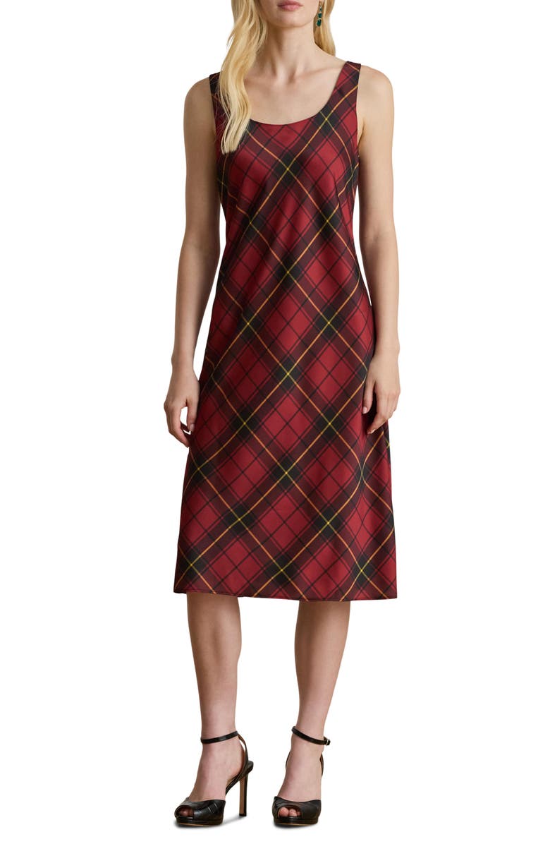 Lauren Ralph Lauren Plaid Satin Sleeveless Cocktail Dress, Main, color, Black/ Red