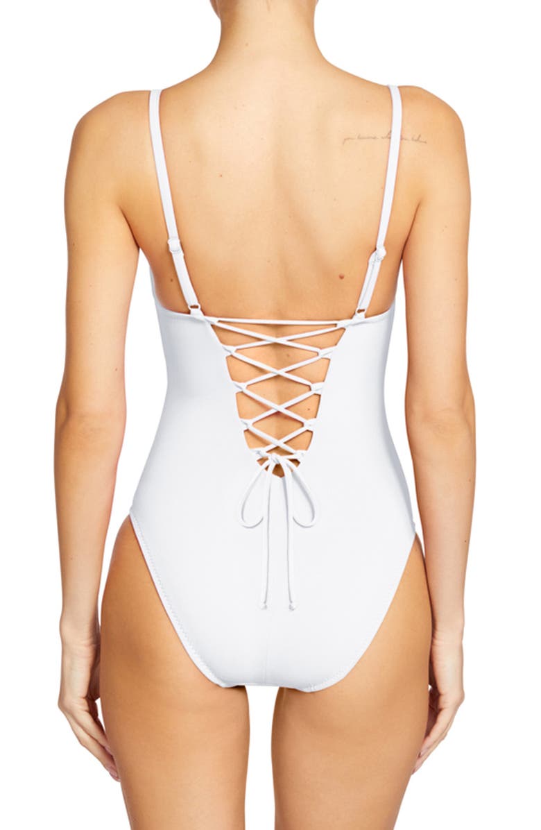 Robin Piccone Ava Lace-Up One-Piece Swimsuit, Alternate, color, White