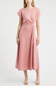 Nordstrom Crew Neck Side Twist Midi T-Shirt Dress