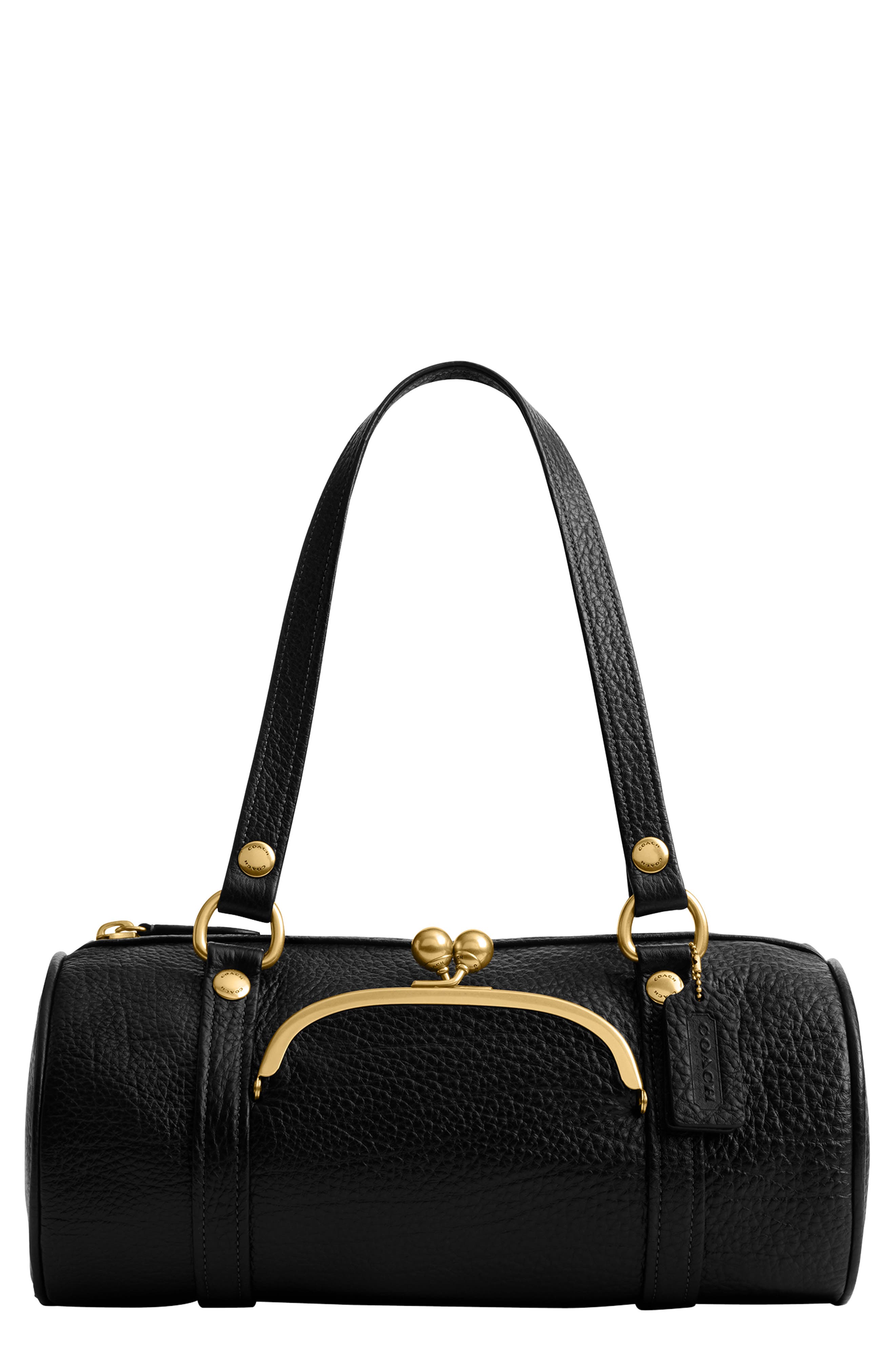 COACH Kisslock Leather Barrel Bag, Main, color, 