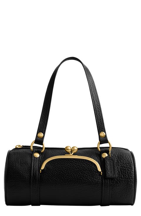 Kisslock Leather Barrel Bag