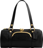 COACH Kisslock Leather Barrel Bag