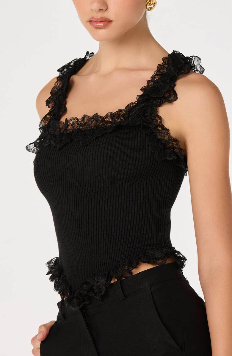 ASTR the Label Amity Ruffle Lace Rib Tank, Alternate, color, Black