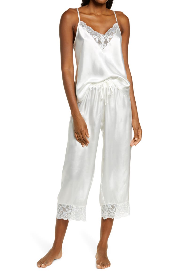 Lindsay Satin & Lace Crop Pajamas, Main, color, IVORY