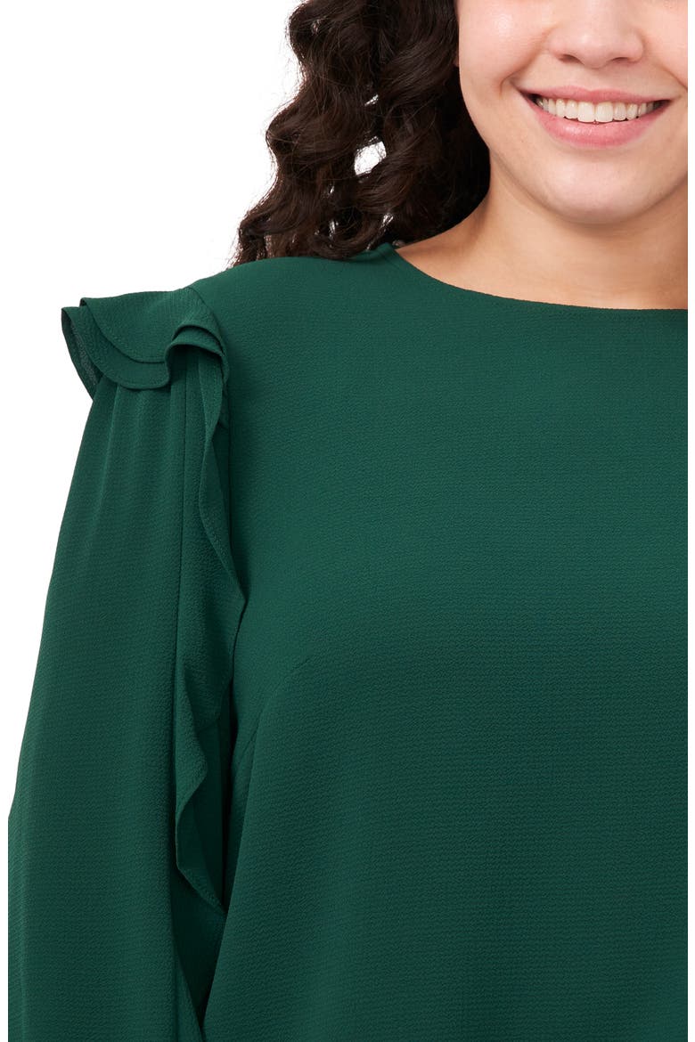 Ruffle Sleeve Crepe Top, Alternate, color, ALPINE GREEN