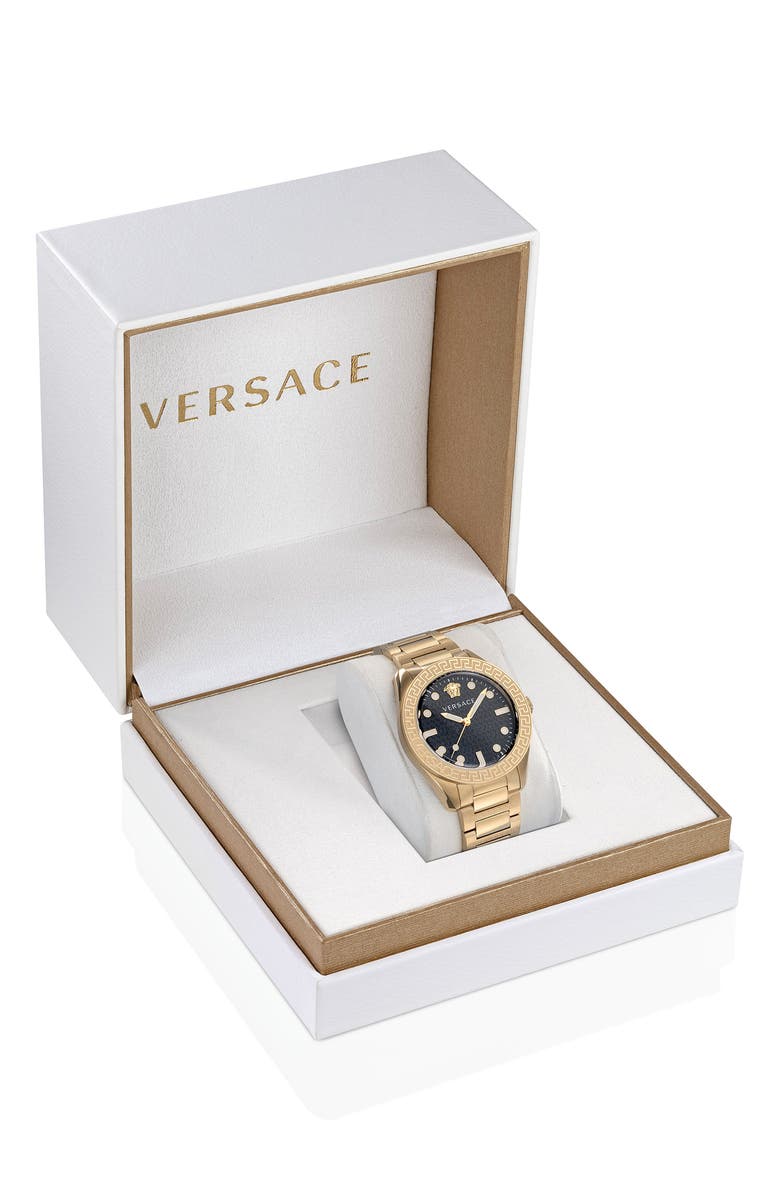 Versace Greca Dome Bracelet Watch, 42mm, Alternate, color, Gold