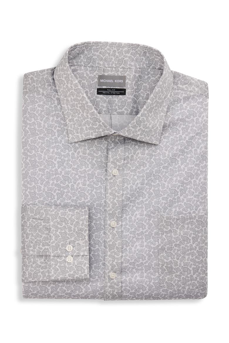 Big & Tall Tonal Paisley Performance Dress Shirt, Main, color, GREY