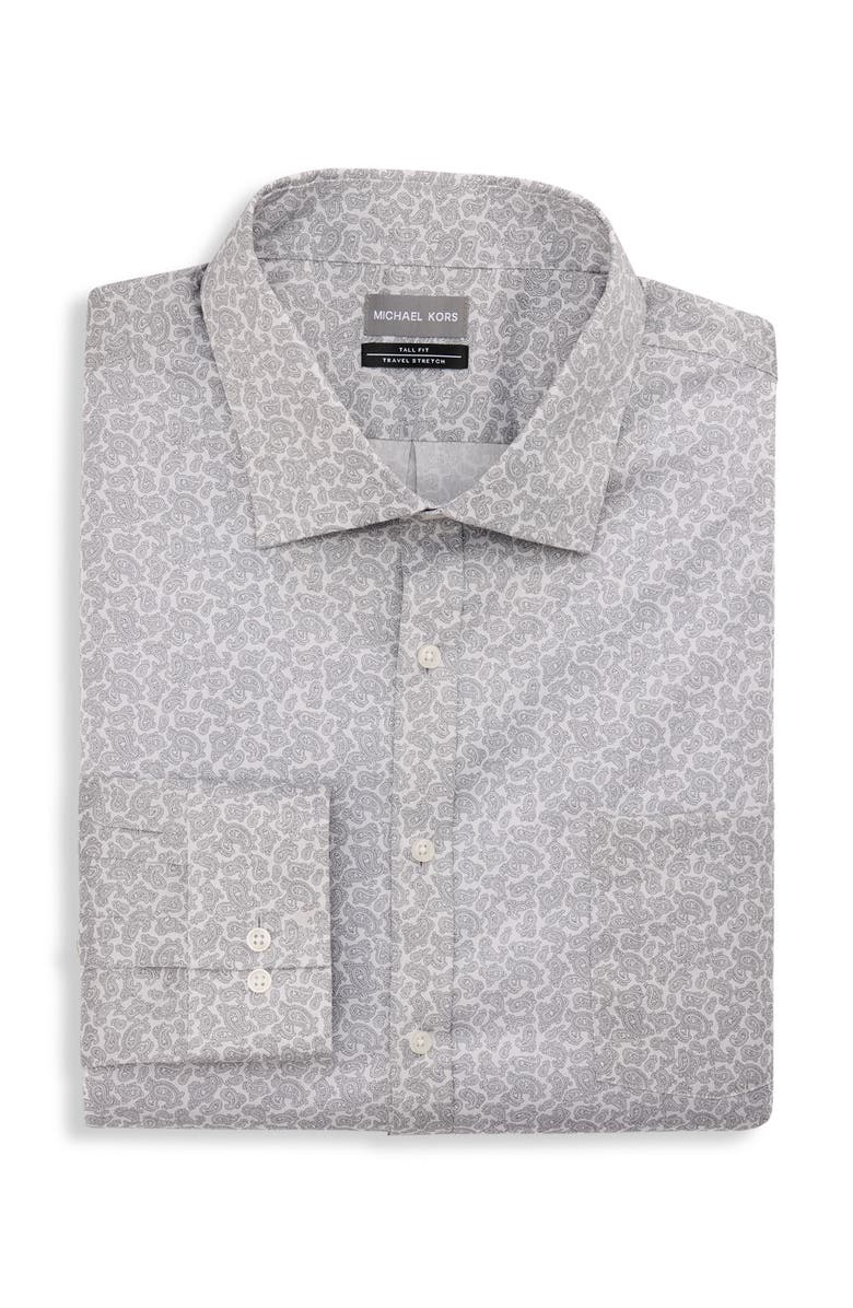 Michael Kors Big & Tall Tonal Paisley Performance Dress Shirt, Main, color, Grey