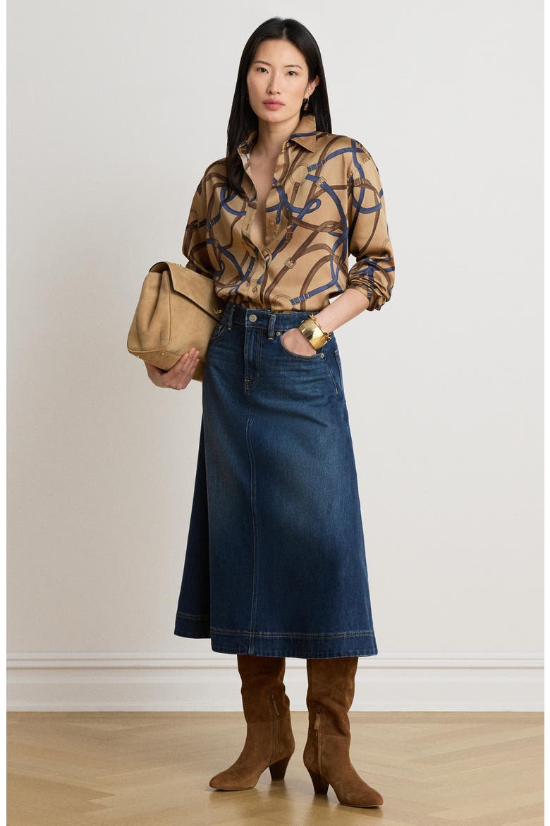 Denim Midi Skirt, Alternate, color, BLUE