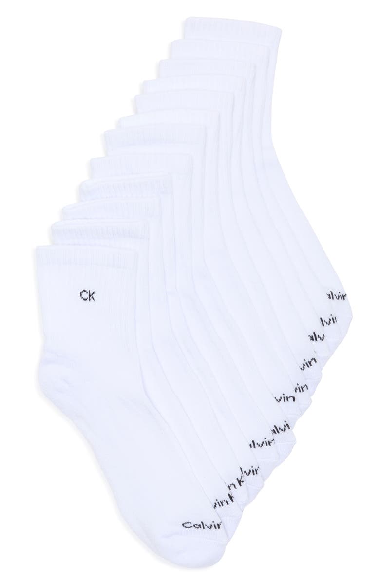 Calvin Klein 6-Pack Quarter Socks, Main, color, White
