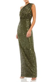 Mac Duggal Women’s One Shoulder Ruched Sequin Evening Gown