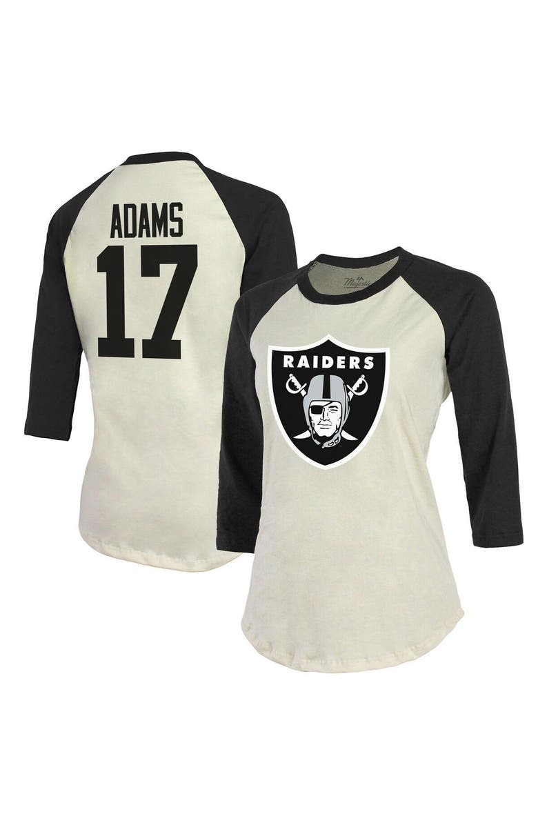 Majestic Threads Women's Fanatics Branded Davante Adams Cream/Black Las Vegas Raiders Player Raglan Name & Number Fitted 3/4-Sleeve T-Shirt, Main, color, 