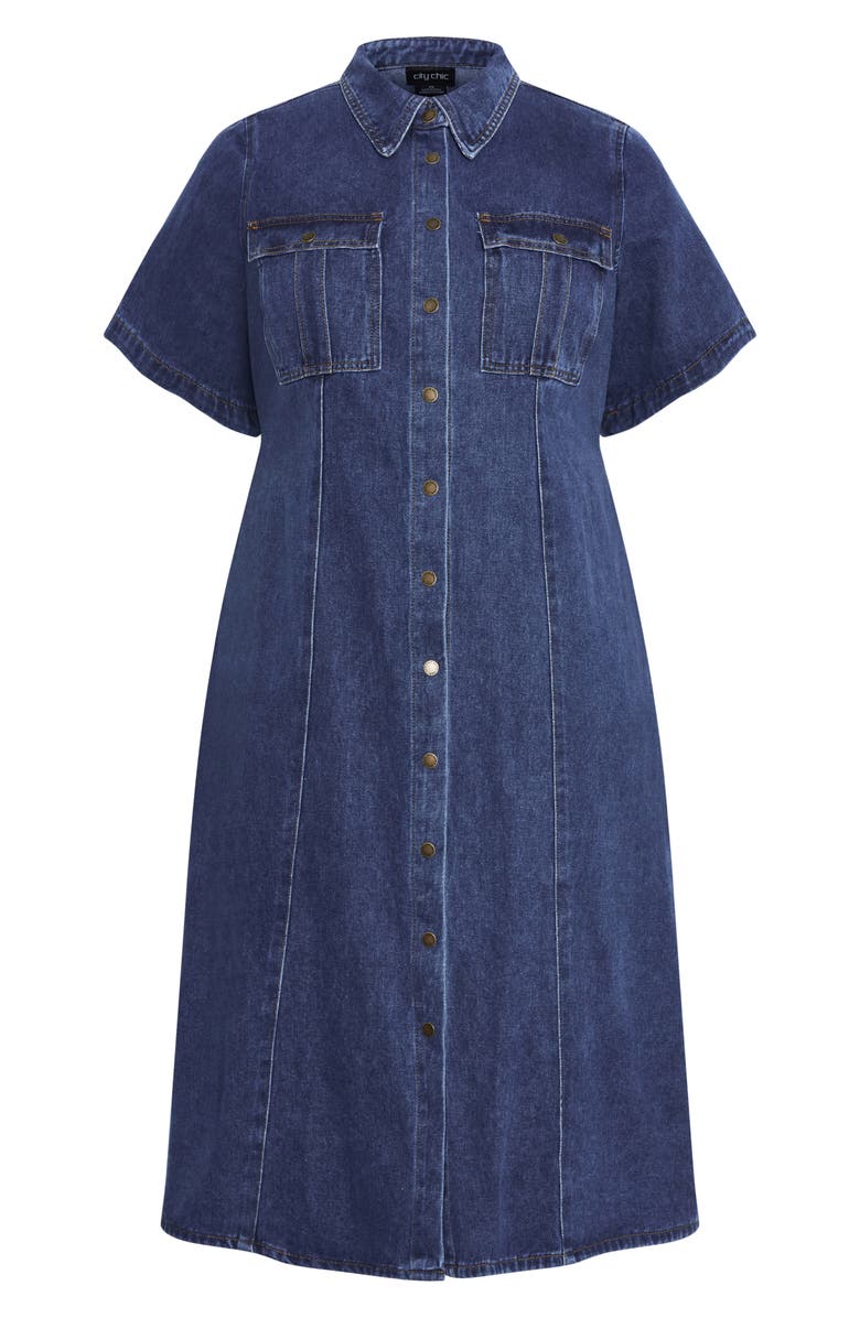 City Chic Jade Denim Shirtdress, Alternate, color, Mid Denim