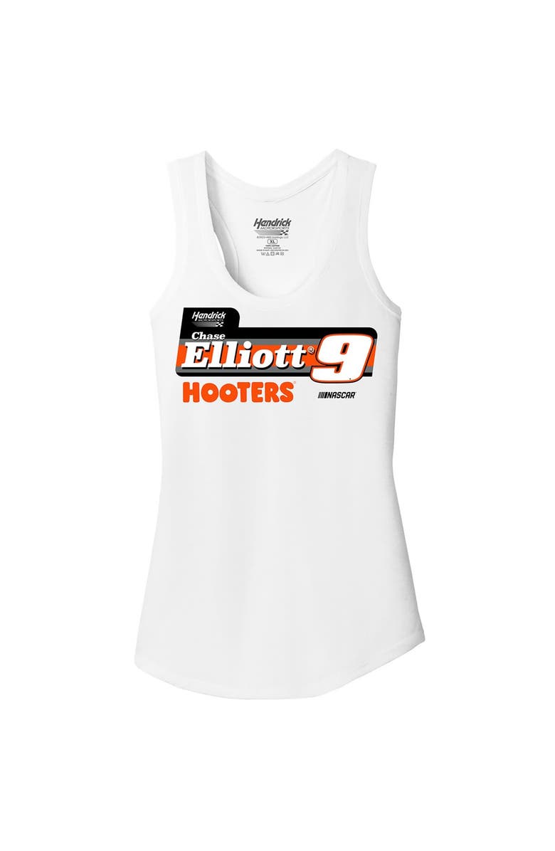 HENDRICK MOTORSPORTS TEAM COLLECTION Women's Hendrick Motorsports Team Collection White Chase Elliott Hooters Racer Back Tank Top, Alternate, color, White