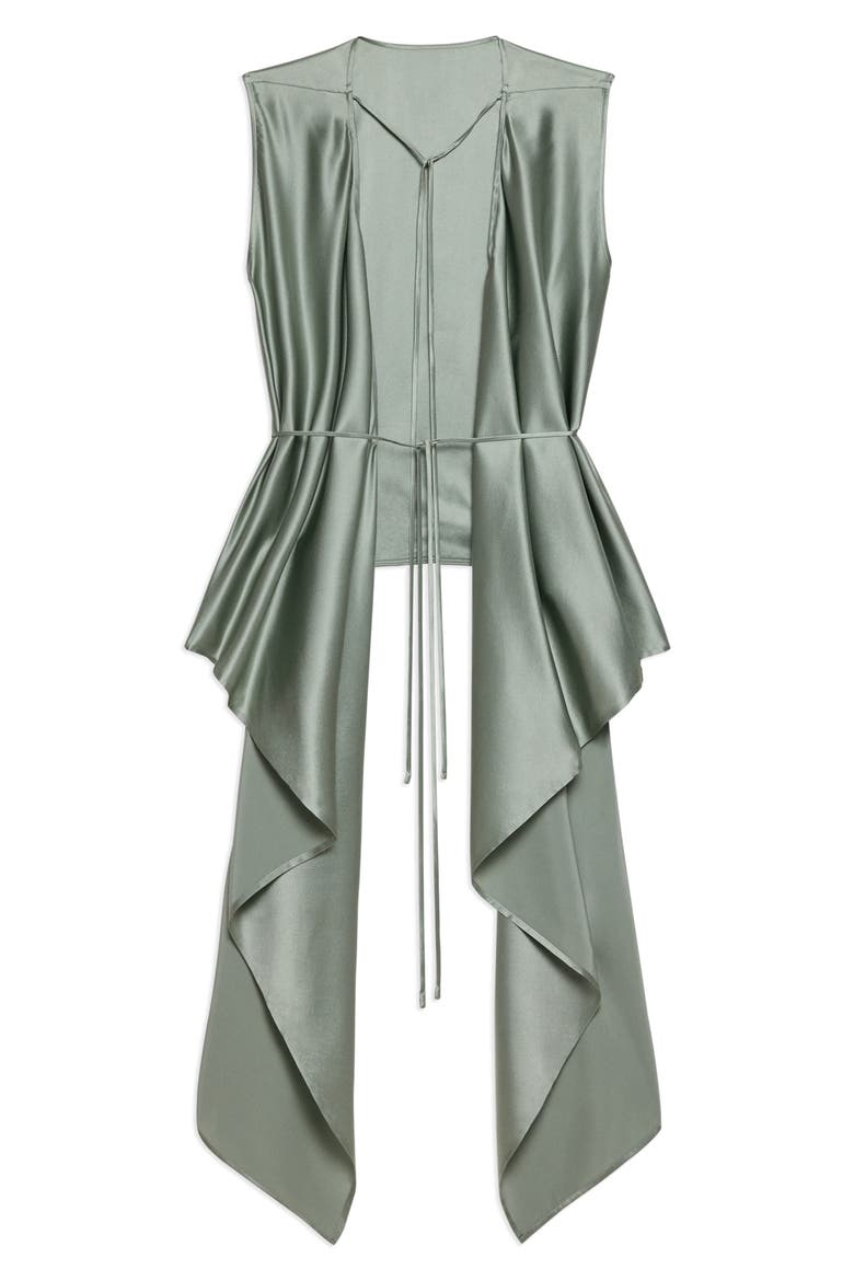Scarf Drape Detail Reversible Silk Top, Main, color, AQUA GRAY