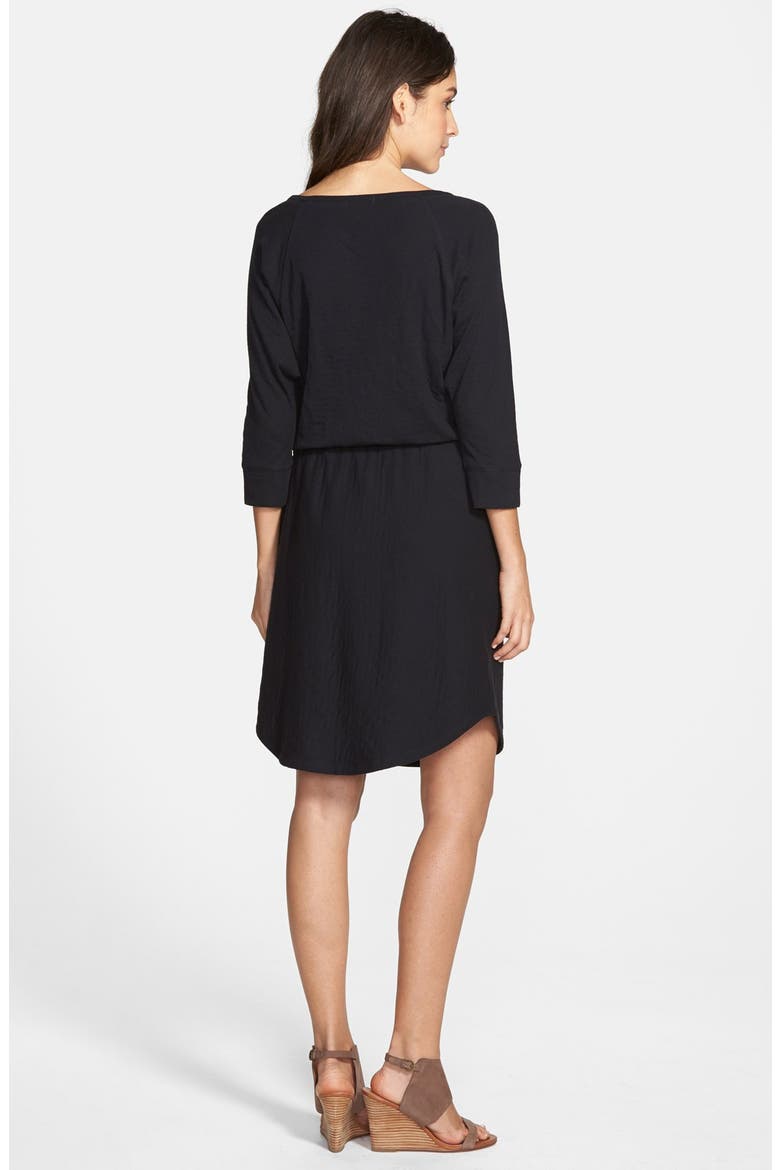 Stripe Three-Quarter Sleeve Drawstring Waist Dress, Alternate, color, BLACK