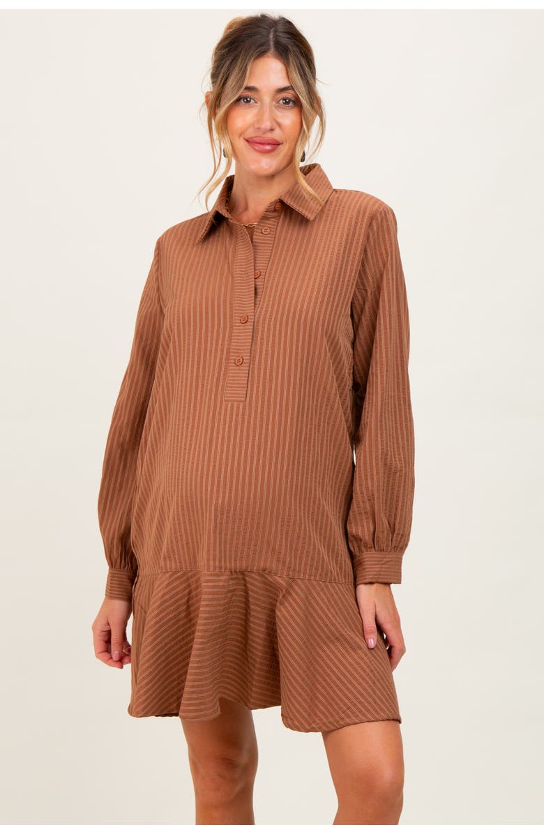 PinkBlush Striped Long Sleeve Drop Waist Polo Dress, Alternate, color, Camel
