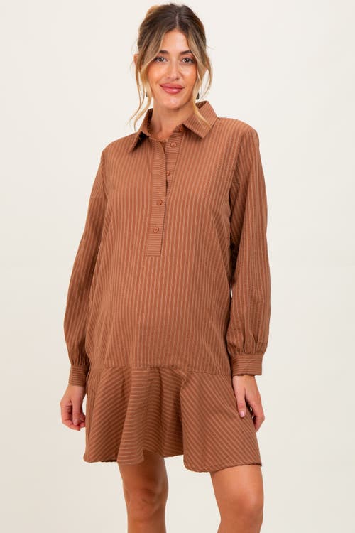 Pinkblush Striped Long Sleeve Drop Waist Polo Dress In Brown