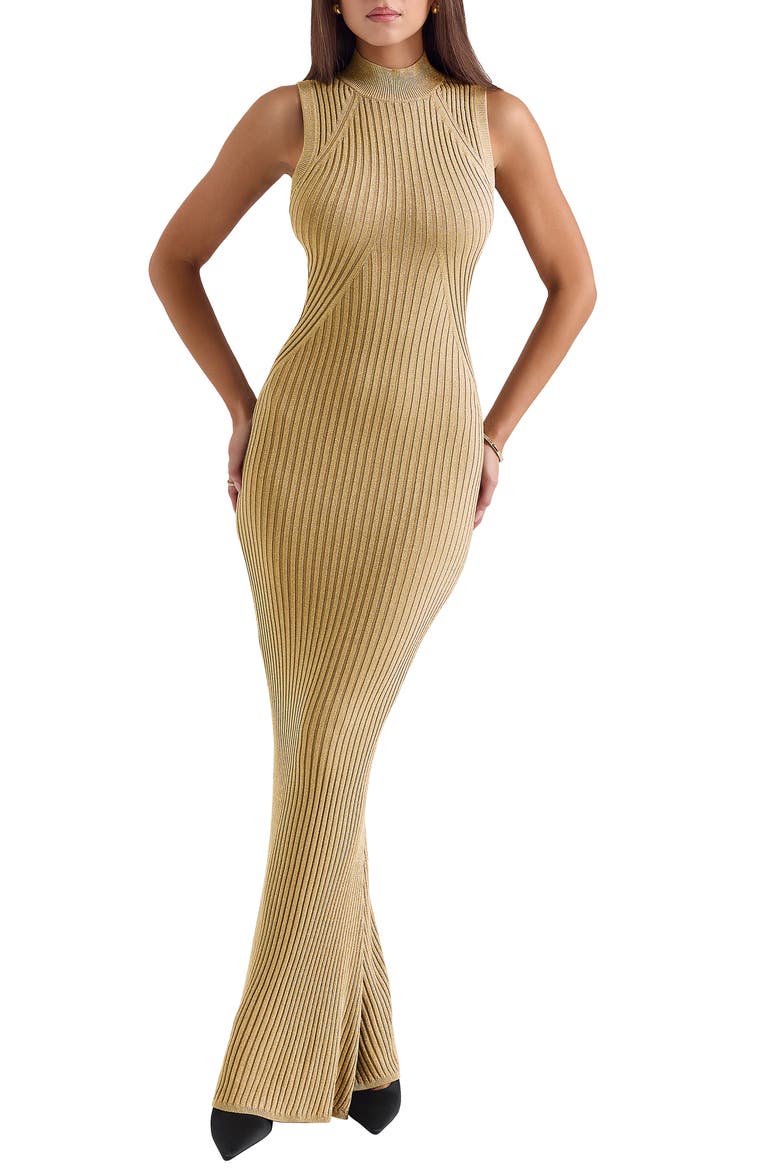 Emmie Metallic Rib Mock Neck Maxi Dress, Main, color, GOLD