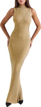 HOUSE OF CB Emmie Metallic Rib Mock Neck Maxi Dress