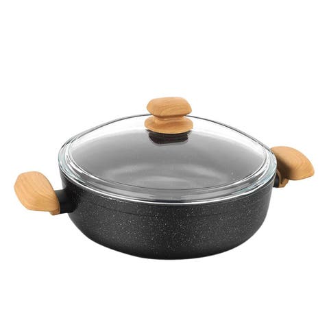 Montana 2 Piece 4 Liter Aluminum Nonstick Low Casserole Dish with Lid and Faux Wood Handles