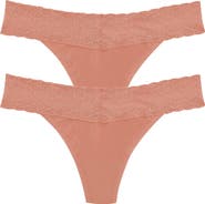 Natori Bliss Perfection Lace Trim One Size Thong 2-Pack