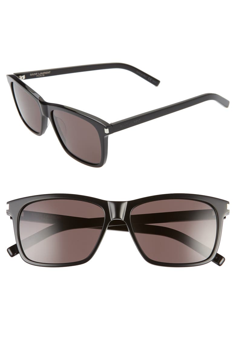 Saint Laurent 57mm Rectangle Sunglasses, Main, color, 
