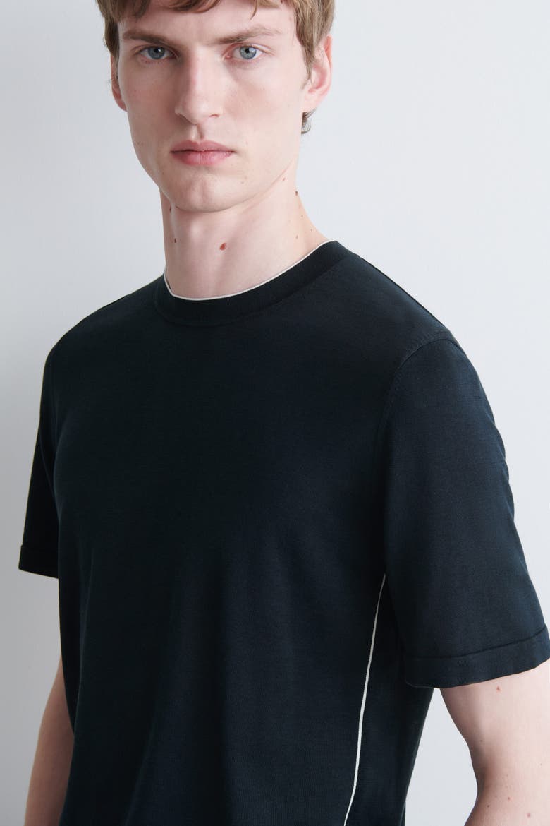 Contrast-Tipped Silk-Cotton T-Shirt, Alternate, color, NAVY / WHITE