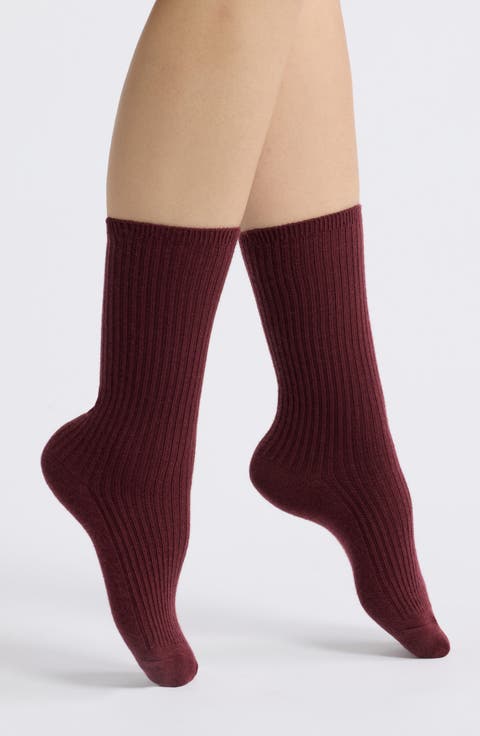Rib Merino Wool Blend Crew Socks