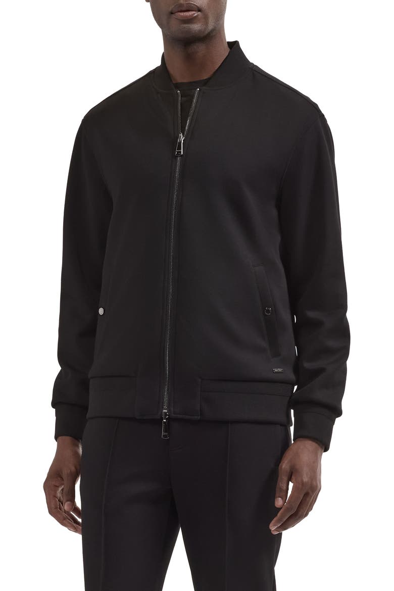 Soft Touch Knit Bomber Jacket, Main, color, BLACK