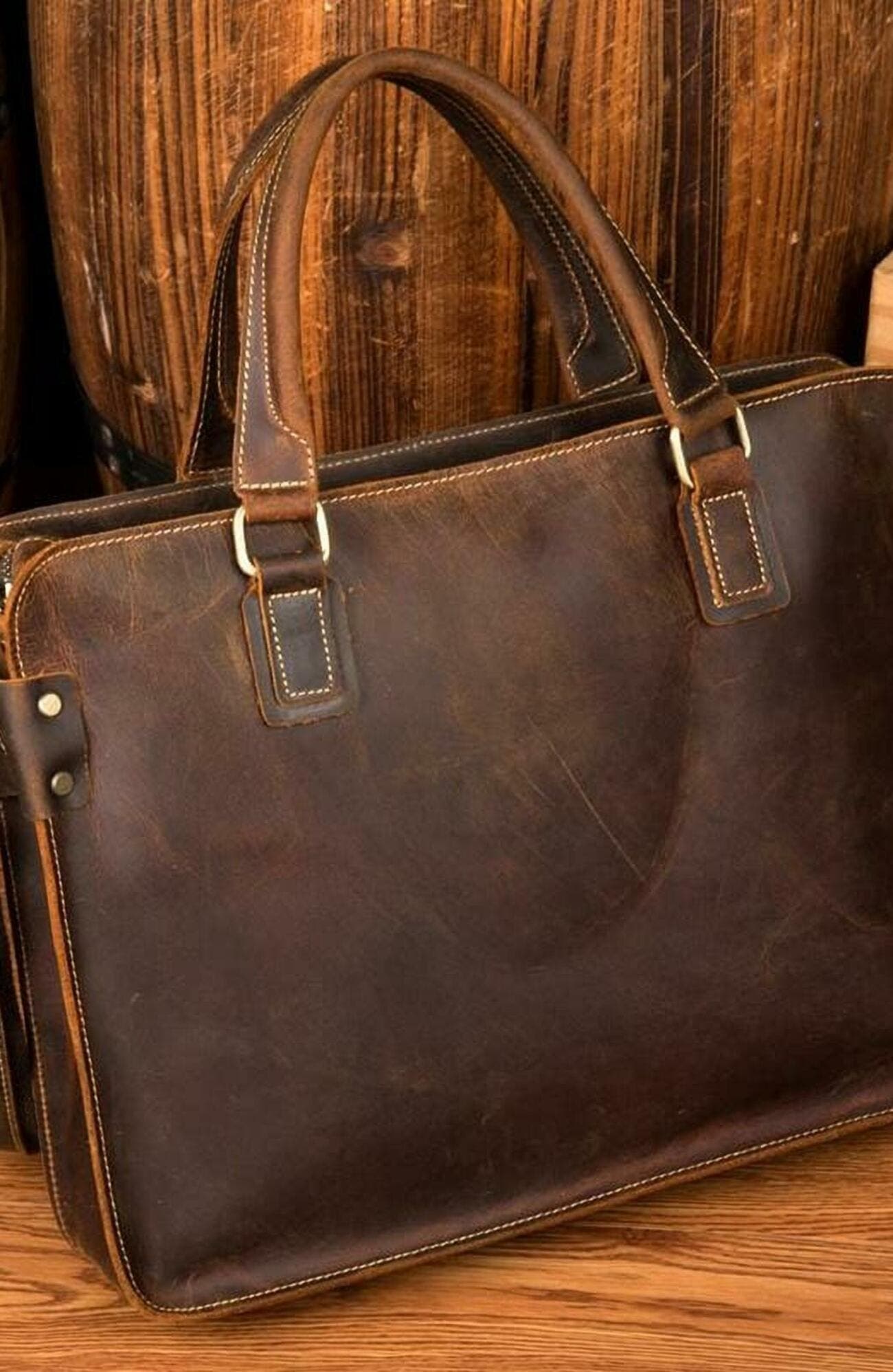 STEEL HORSE LEATHER The Viggo Briefcase | Genuine Leather Messenger Bag, Alternate, color, Brown