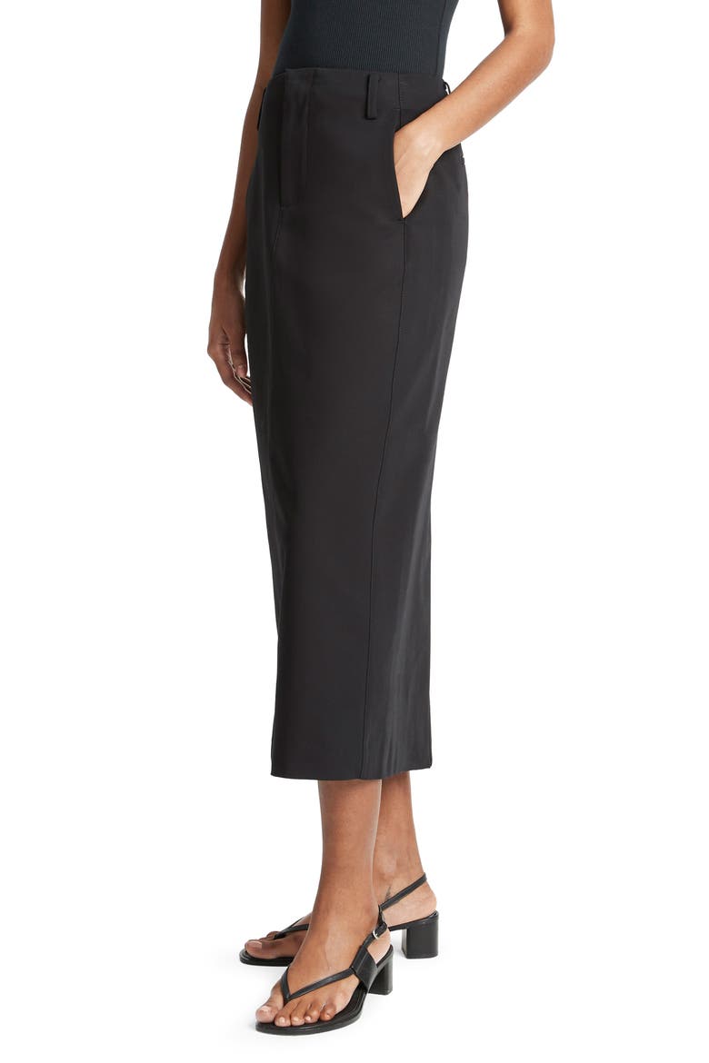 Straight Fit Stretch Cotton Midi Skirt, Alternate, color, BLACK