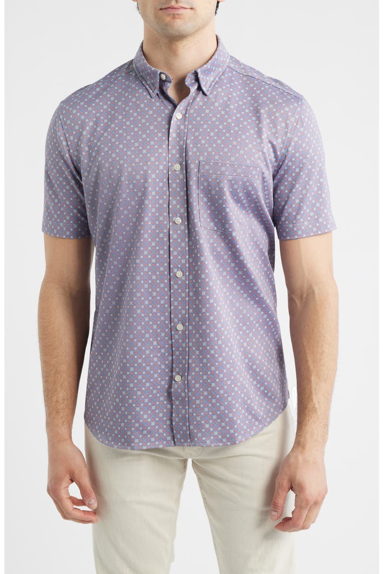 XC Flex Ascend Short Sleeve Button-Up Shirt, Main, color, BURGUNDY DIAMOND GRID