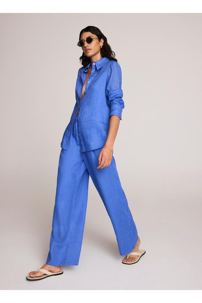 Linen Drawstring Wide Leg Trousers, Alternate, color, Blue