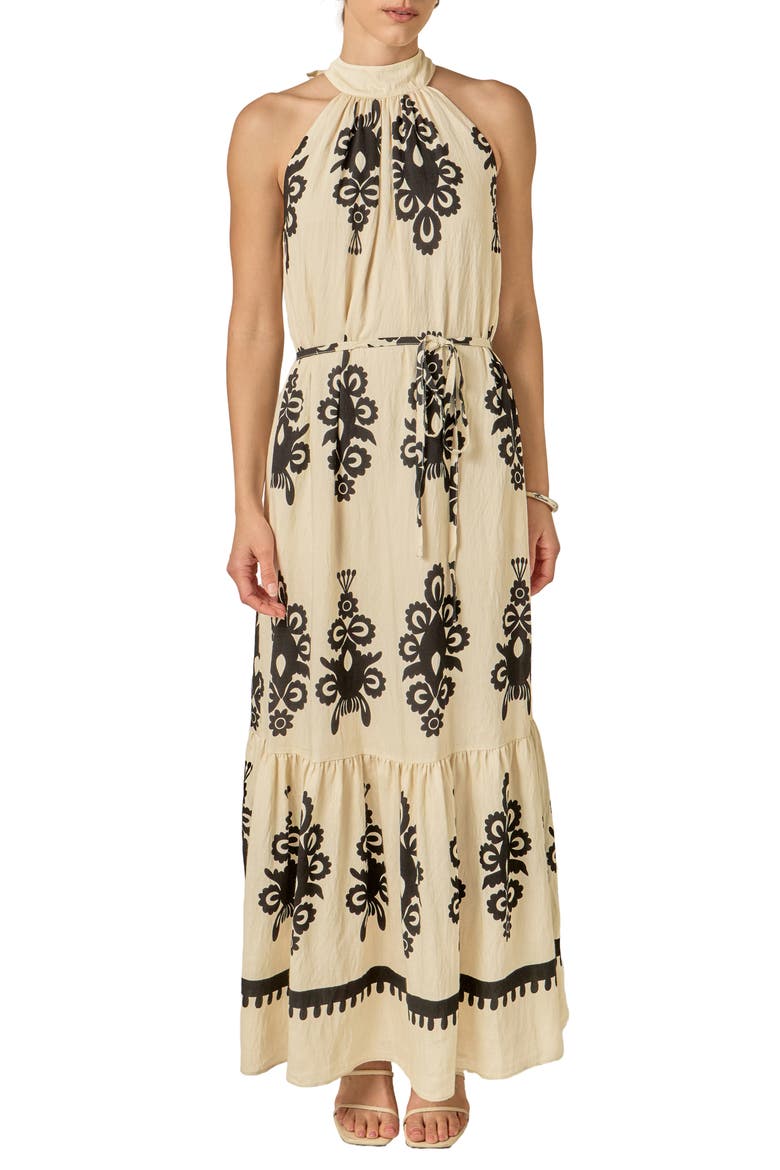 Allover Print Halter Dress, Main, color, CREAM/ BLACK