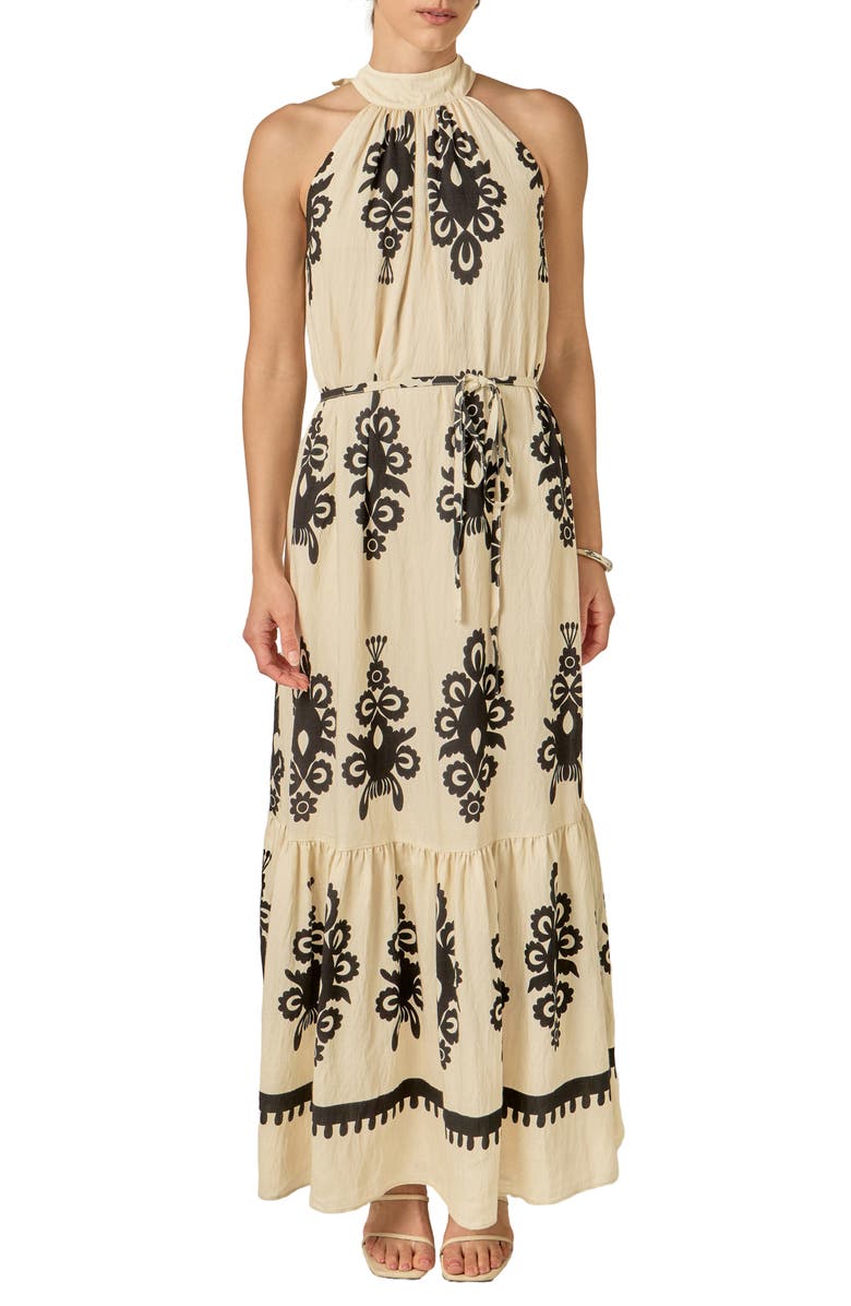 English Factory Allover Print Halter Dress, Main, color, Cream/ Black