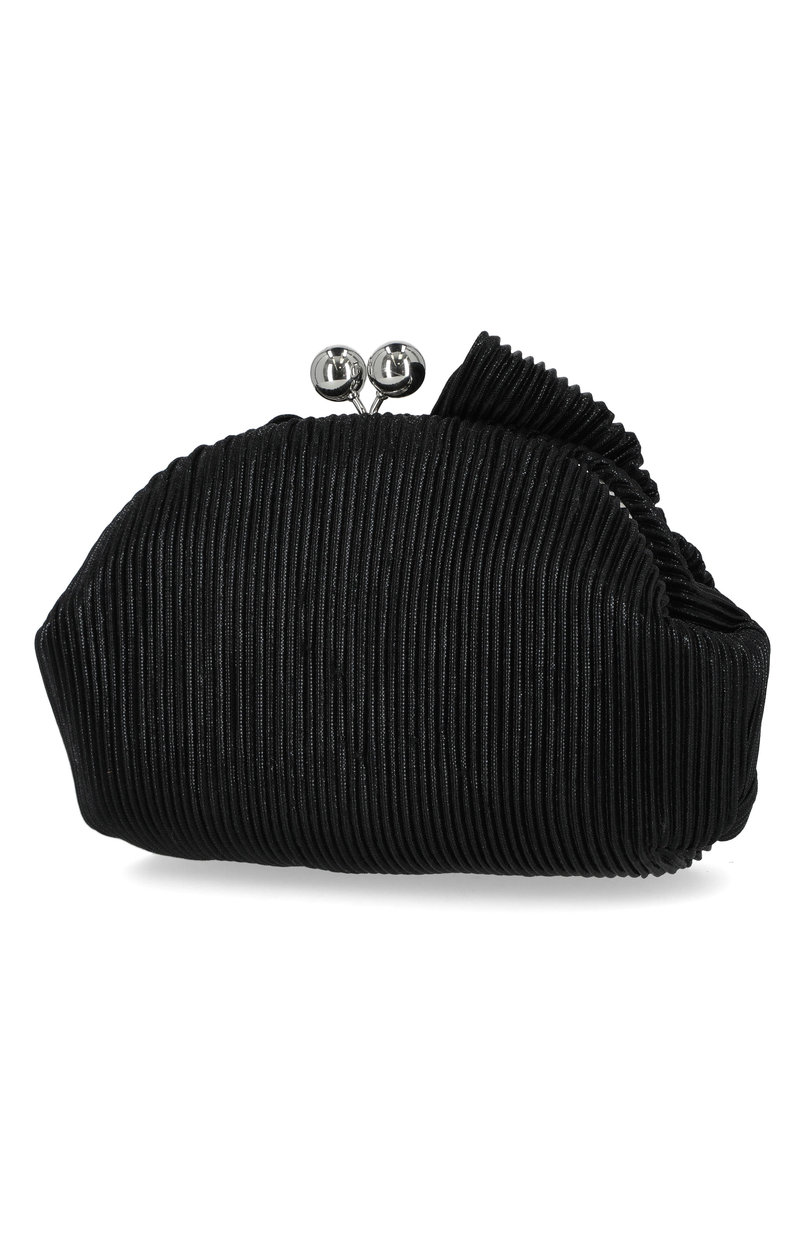 Jessica McClintock Juliette Pleat Frame Embellished Clutch, Alternate, color, Black