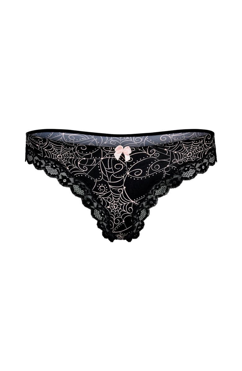 Adore Me Shea Thong Panties, Main, color, Novelty Black