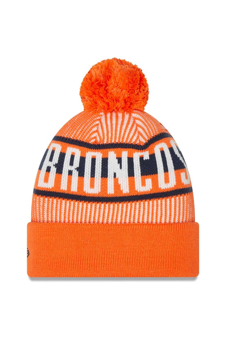 Men's New Era Orange Denver Broncos Striped Cuffed Knit Hat with Pom, Alternate, color, Orange