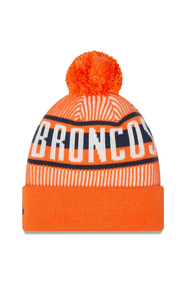 New Era Men's New Era Orange Denver Broncos Striped Cuffed Knit Hat with Pom, Alternate, color, Orange